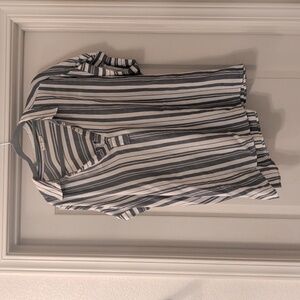 Jane + Delancey Top 1X Short Sleeve Blouse V Neck Striped Boho Boxy Fit Blue